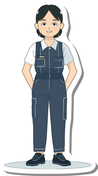 A young woman wearing dark blue work overalls png