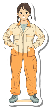 A smiling woman wears an orange work jumpsuit png
