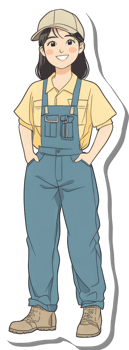 A Smiling Girl Wearing Overalls and a Cap png