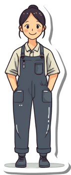 A cartoon woman wearing overalls and a white shirt png