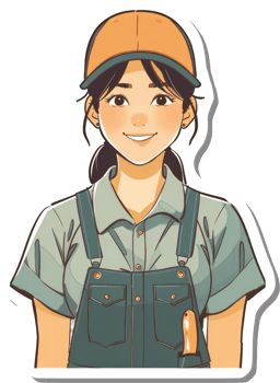 Smiling Woman Wearing Overalls and a Cap png