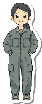 Cartoon illustration of a woman in work overalls png