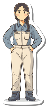 A young woman wearing work overalls stands confidently png