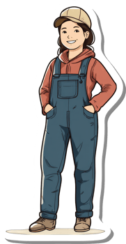 A Smiling Girl Wearing Denim Overalls and a Cap png