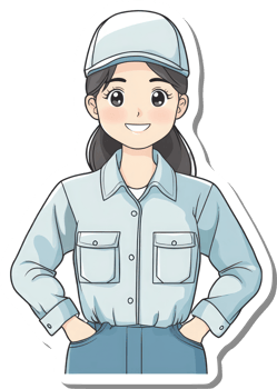 A smiling female worker wearing a light blue uniform and cap png
