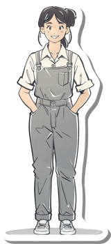 A Smiling Girl Wearing Grey Overalls and White Shoes png