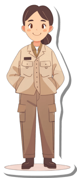 A smiling female worker wearing a tan uniform png