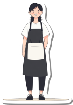 A Smiling Woman Wearing A Black Apron And White Shirt png