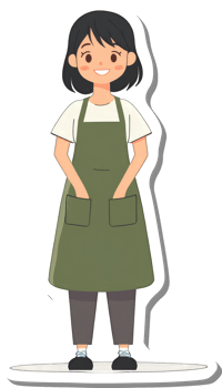 A cartoon woman wearing an apron and apron png