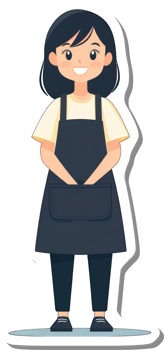 A cartoon woman wearing an apron and holding a bag png