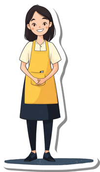 A cartoon woman wearing an apron and holding a bag png