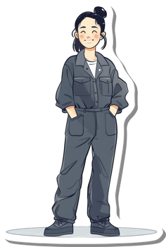 A sticker of a woman in a black jumpsuit png