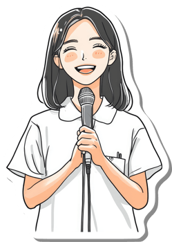 A sticker of a woman holding a microphone png