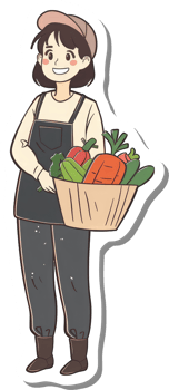 A sticker of a woman holding a basket of vegetables png