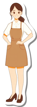 A cartoon girl in an apron and brown skirt png