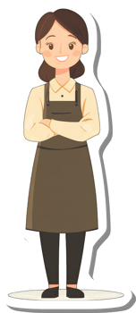 A cartoon woman in apron standing with her arms crossed png