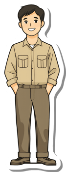 A cartoon man in a brown shirt and khaki pants png