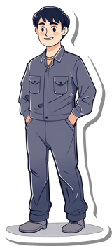 A cartoon man in a blue overalls png