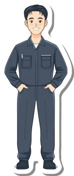 A sticker of a man in a blue overalls png