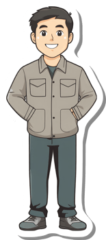 A cartoon man in a jacket and jeans png
