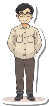 A cartoon man in glasses standing with his hands on his hips png