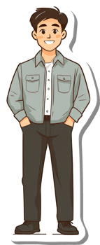 A cartoon man in a shirt and pants png