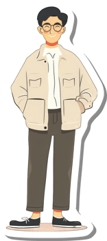A sticker of a man wearing glasses and a jacket png