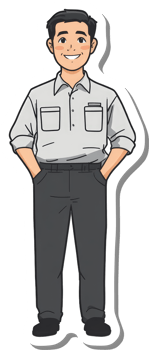 A cartoon man in a white shirt and black pants png