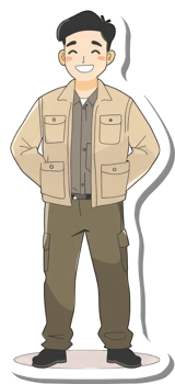 A cartoon man in a tan jacket and pants png