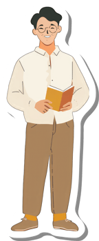 A man holding a book by a sticker png