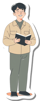 Sticker of a man in uniform holding a book png