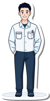 A cartoon man in a white shirt and blue pants png