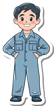 A cartoon man in blue overalls png