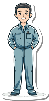 A cartoon man in a blue overalls png