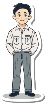 A cartoon man in a white shirt and grey pants png