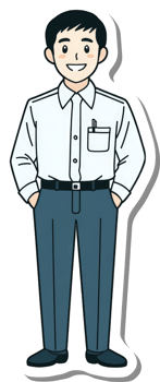 A sticker of a man in a shirt and pants png