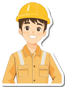A cartoon construction worker with a hard hat png