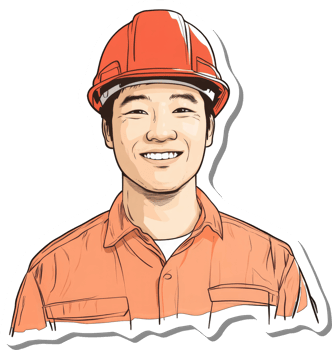 A sticker of an asian man wearing an orange hard hat png