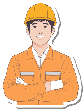 A sticker of a man in an orange hard hat png