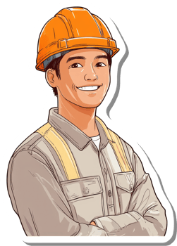 A sticker of a man in an orange hard hat png