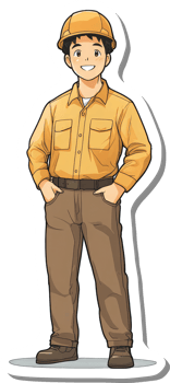 A cartoon man in a yellow shirt and brown pants png