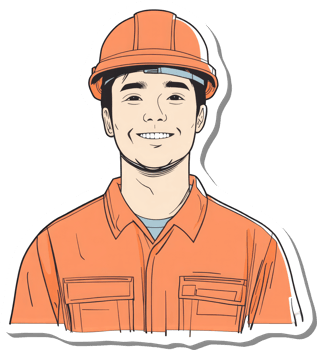 A sticker of a man in an orange hard hat png