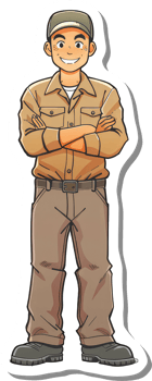 A cartoon man in a brown shirt and pants png