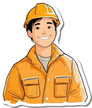 A cartoon man in an orange hard hat png