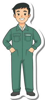 A sticker of a man in a green coverall png