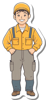 A cartoon worker in yellow overalls png