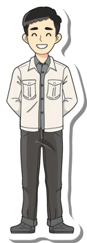 A cartoon man in a white shirt and black pants png