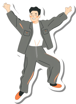 A sticker of a man in a suit jumping png