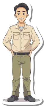 A cartoon man in khaki pants and shirt png