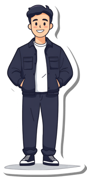 A man in a black jacket and jeans png